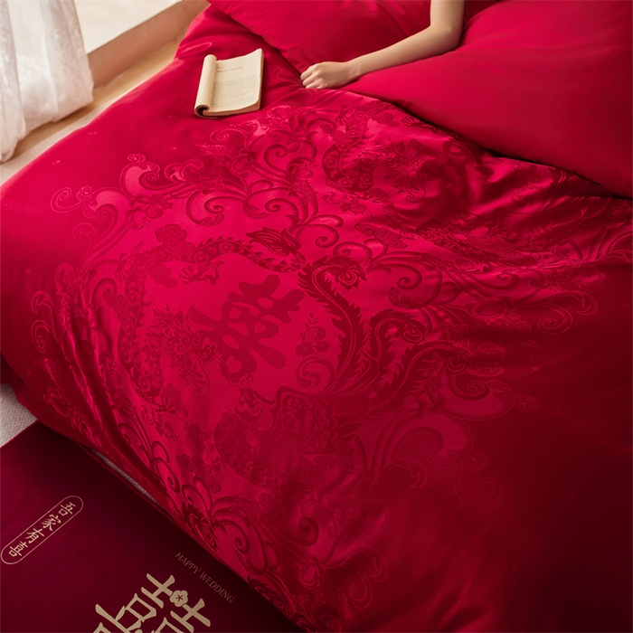 91家纺网 家纺一手货源 找家纺 （总）宏羽纺家纺 2025新款小红书热卖款仿丝棉提花时尚婚庆系列四件套多件套