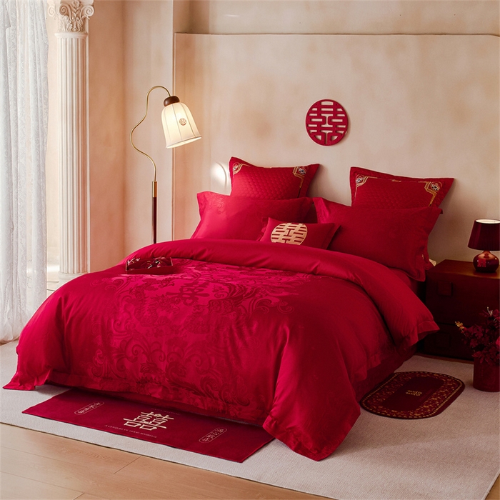 91家纺网 家纺一手货源 找家纺 （总）宏羽纺家纺 2025新款小红书热卖款仿丝棉提花时尚婚庆系列四件套多件套