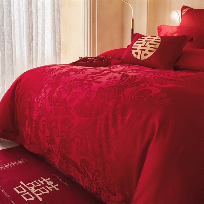 91家纺网 家纺一手货源 找家纺 （总）宏羽纺家纺 2025新款小红书热卖款仿丝棉提花时尚婚庆系列四件套多件套