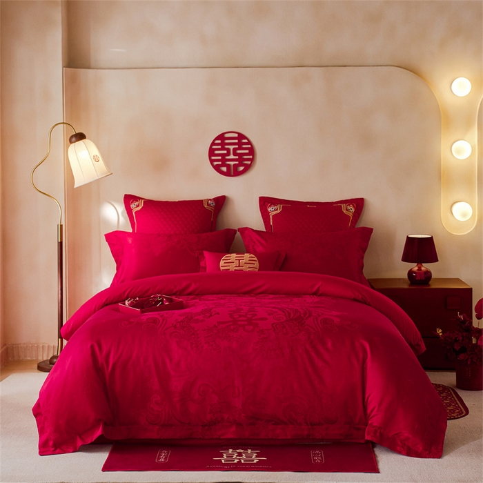 宏羽纺家纺 2025新款小红书热卖款仿丝棉提花时尚婚庆系列四件套多件套 禧妆