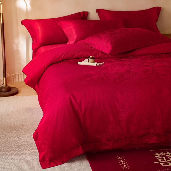 91家纺网 家纺一手货源 找家纺 宏羽纺家纺 2025新款小红书热卖款仿丝棉提花时尚婚庆系列四件套多件套 禧妆