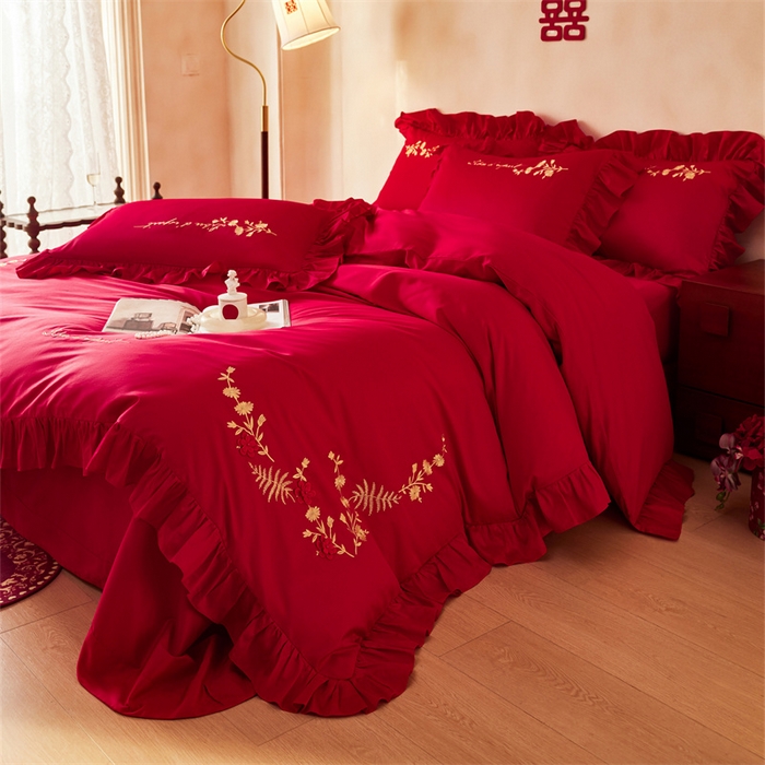 91家纺网 家纺一手货源 找家纺 宏羽纺家纺 2025新款小红书热卖款仿丝棉提花时尚婚庆系列四件套多件套 倾心