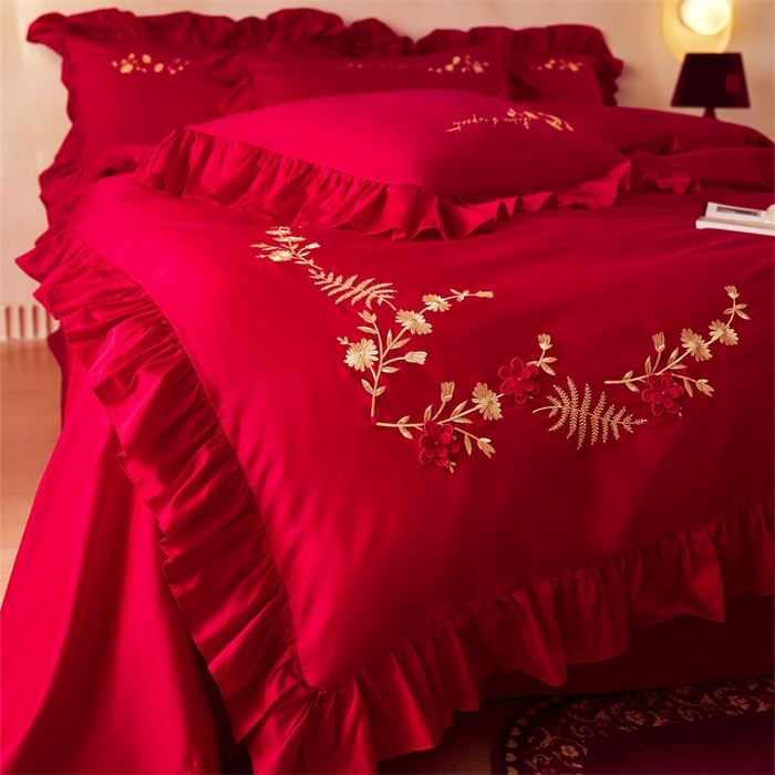 91家纺网 家纺一手货源 找家纺 宏羽纺家纺 2025新款小红书热卖款仿丝棉提花时尚婚庆系列四件套多件套 倾心