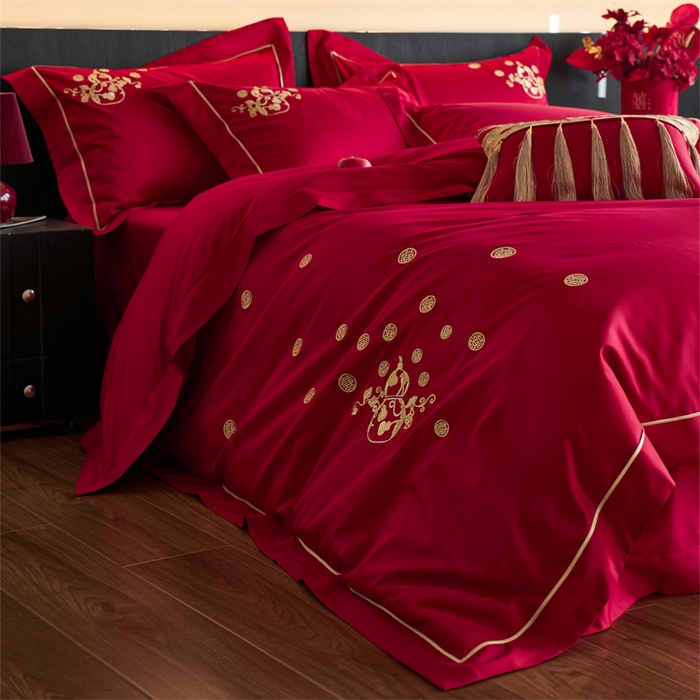 91家纺网 家纺一手货源 找家纺 宏羽纺家纺 2025新款小红书热卖款仿丝棉提花时尚婚庆系列四件套多件套 金凤玉露