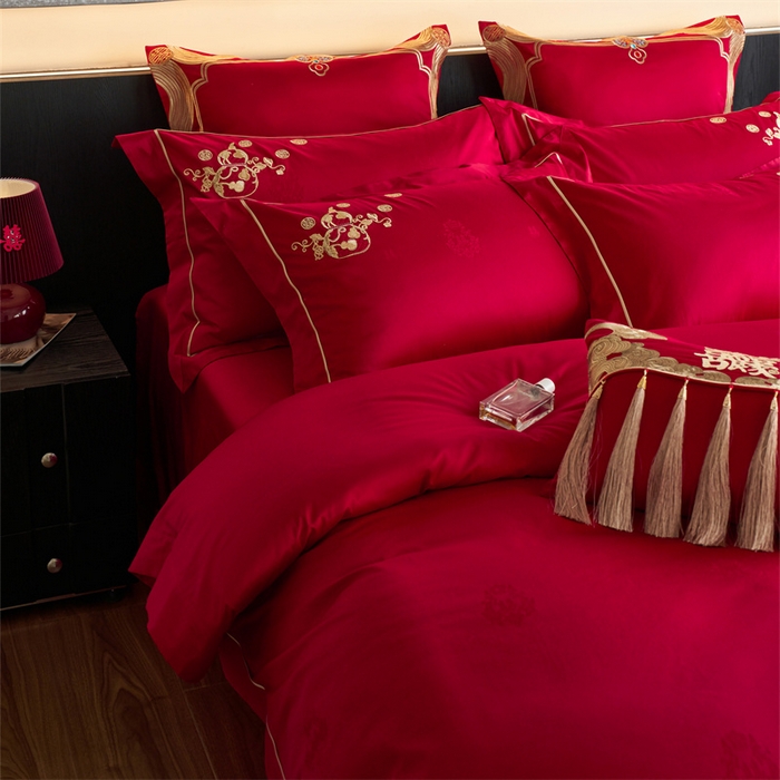 91家纺网 家纺一手货源 找家纺 宏羽纺家纺 2025新款小红书热卖款仿丝棉提花时尚婚庆系列四件套多件套 金凤玉露