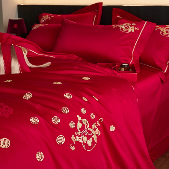 91家纺网 家纺一手货源 找家纺 宏羽纺家纺 2025新款小红书热卖款仿丝棉提花时尚婚庆系列四件套多件套 金凤玉露