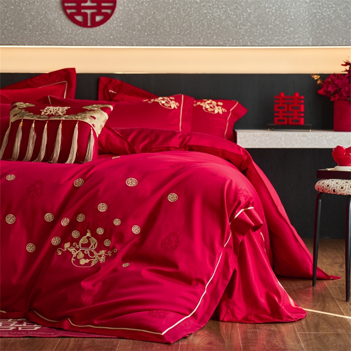 91家纺网 家纺一手货源 找家纺 宏羽纺家纺 2025新款小红书热卖款仿丝棉提花时尚婚庆系列四件套多件套 金凤玉露