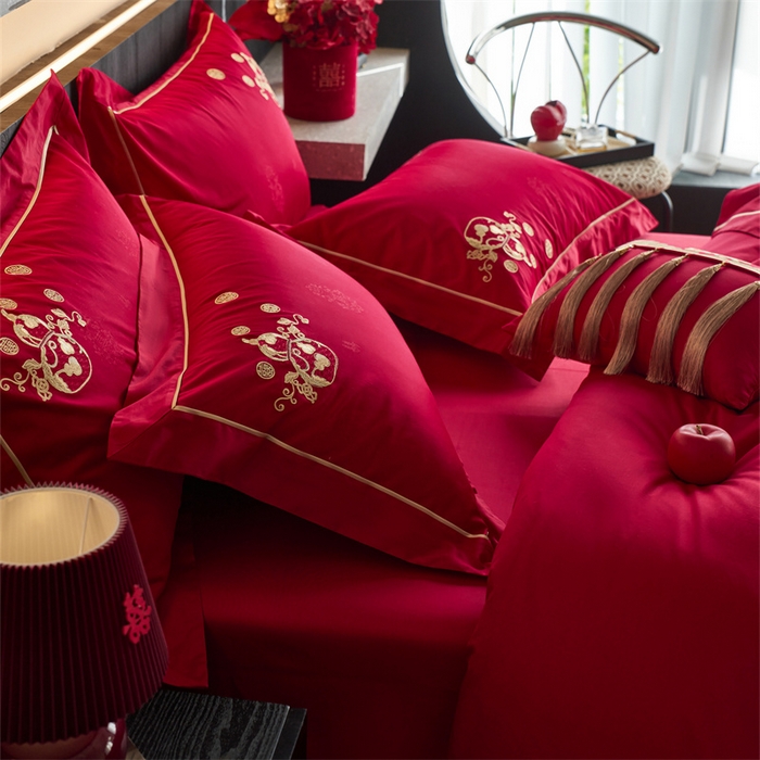 91家纺网 家纺一手货源 找家纺 宏羽纺家纺 2025新款小红书热卖款仿丝棉提花时尚婚庆系列四件套多件套 金凤玉露