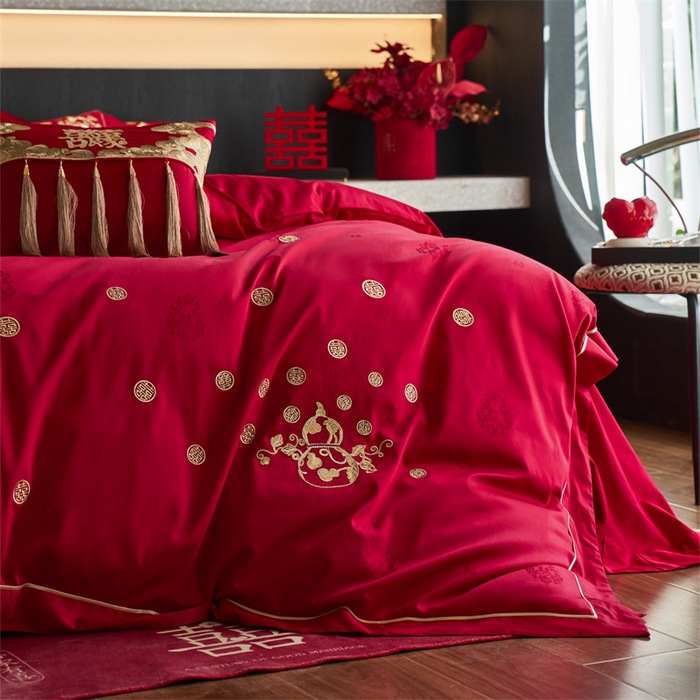 91家纺网 家纺一手货源 找家纺 宏羽纺家纺 2025新款小红书热卖款仿丝棉提花时尚婚庆系列四件套多件套 金凤玉露