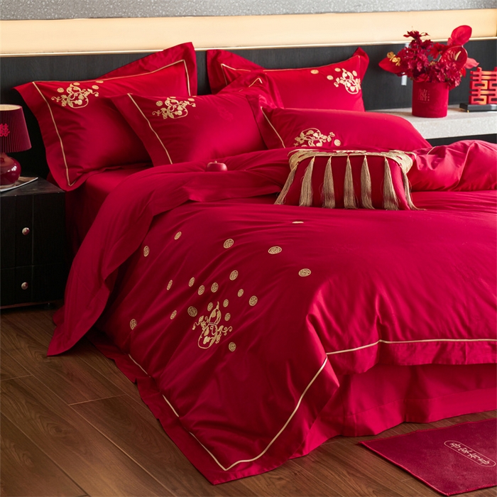 91家纺网 家纺一手货源 找家纺 宏羽纺家纺 2025新款小红书热卖款仿丝棉提花时尚婚庆系列四件套多件套 金凤玉露