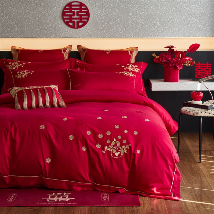 91家纺网 家纺一手货源 找家纺 宏羽纺家纺 2025新款小红书热卖款仿丝棉提花时尚婚庆系列四件套多件套 金凤玉露