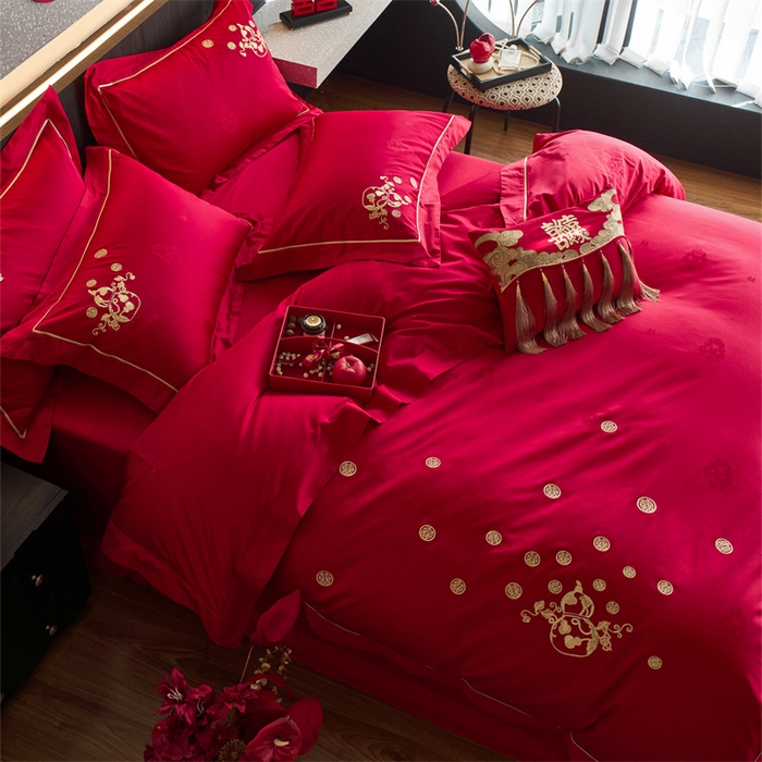 91家纺网 家纺一手货源 找家纺 宏羽纺家纺 2025新款小红书热卖款仿丝棉提花时尚婚庆系列四件套多件套 金凤玉露