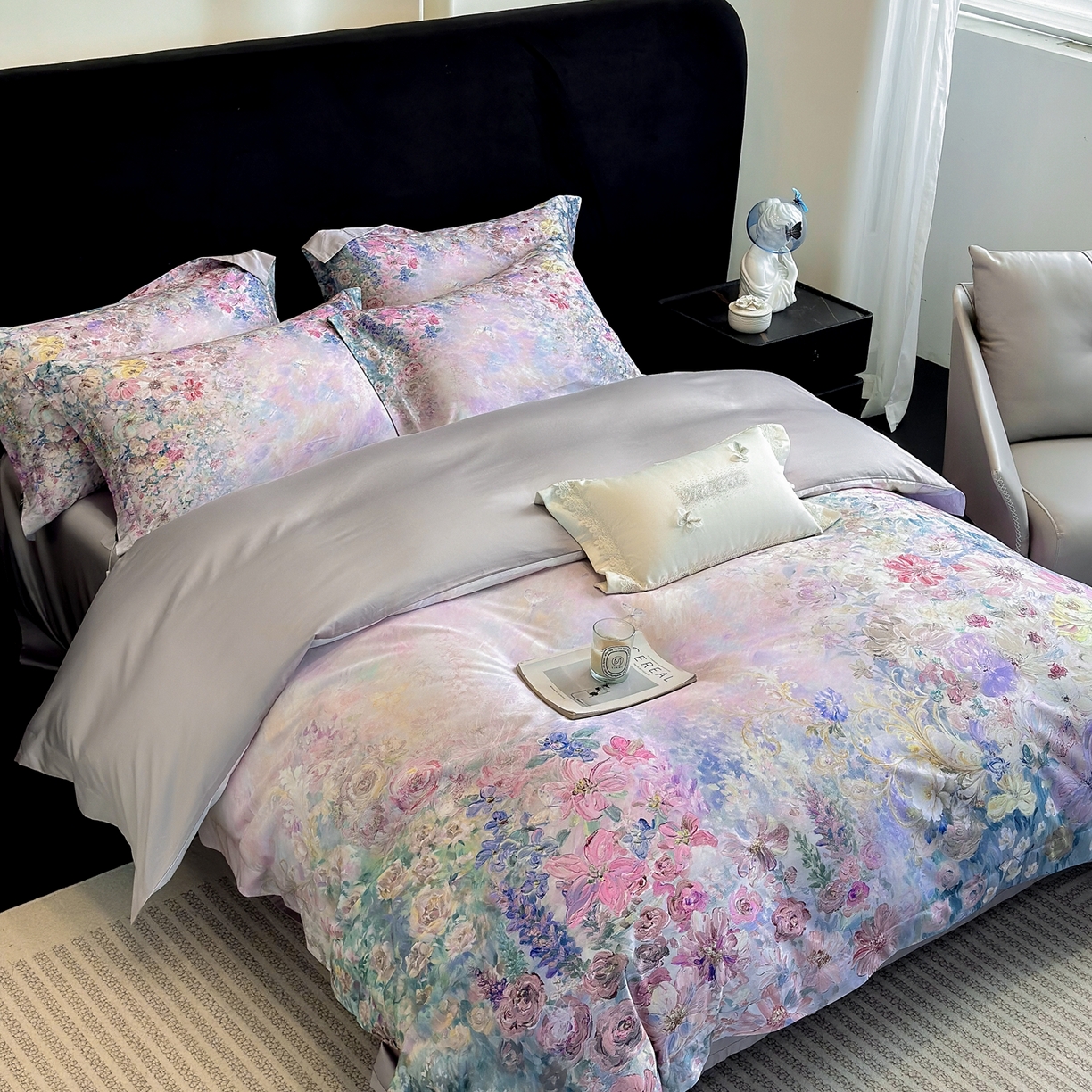 91家纺网 家纺一手货源 找家纺 （总）东方名伶 2025新款莱赛尔兰精天丝棉数码印花宽边四件套