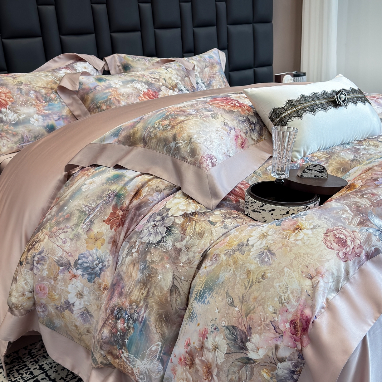 91家纺网 家纺一手货源 找家纺 （总）东方名伶 2025新款莱赛尔兰精天丝棉数码印花宽边四件套