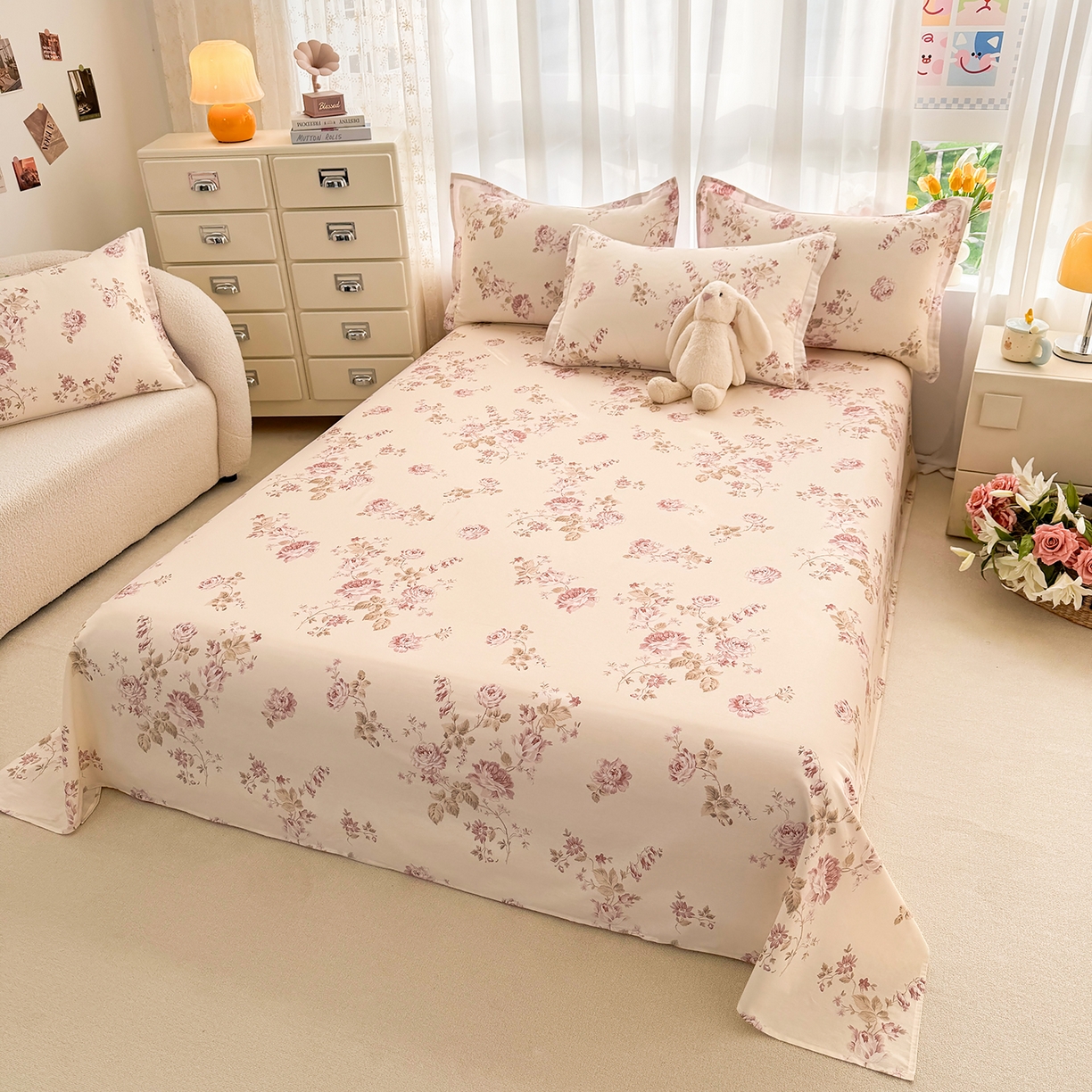 91家纺网 家纺一手货源 找家纺 壹贝家纺 2026新款小清新纯棉印花四件套系列 蔷薇