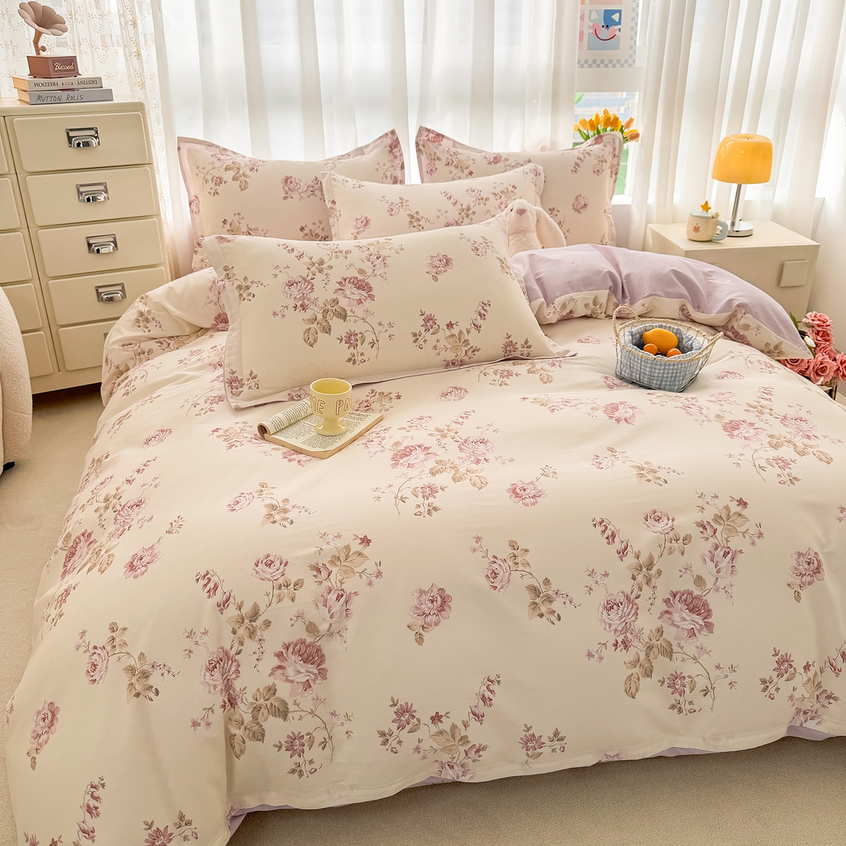 91家纺网 家纺一手货源 找家纺 壹贝家纺 2026新款小清新纯棉印花四件套系列 蔷薇