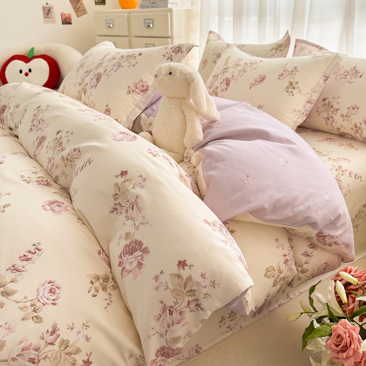 91家纺网 家纺一手货源 找家纺 壹贝家纺 2026新款小清新纯棉印花四件套系列 蔷薇