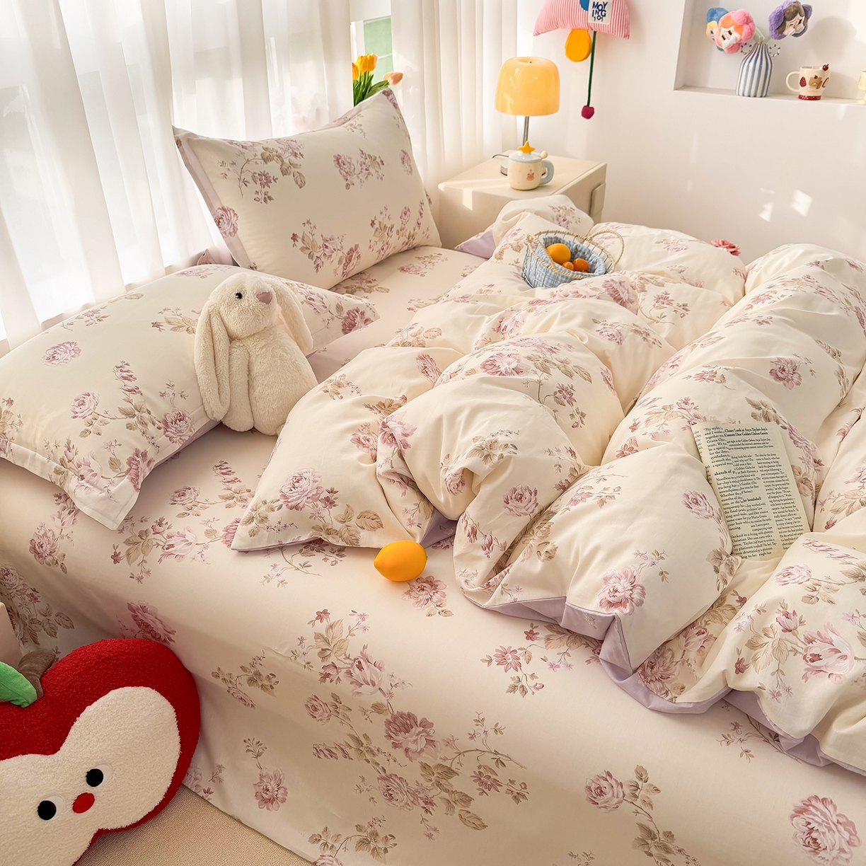 91家纺网 家纺一手货源 找家纺 壹贝家纺 2026新款小清新纯棉印花四件套系列 蔷薇