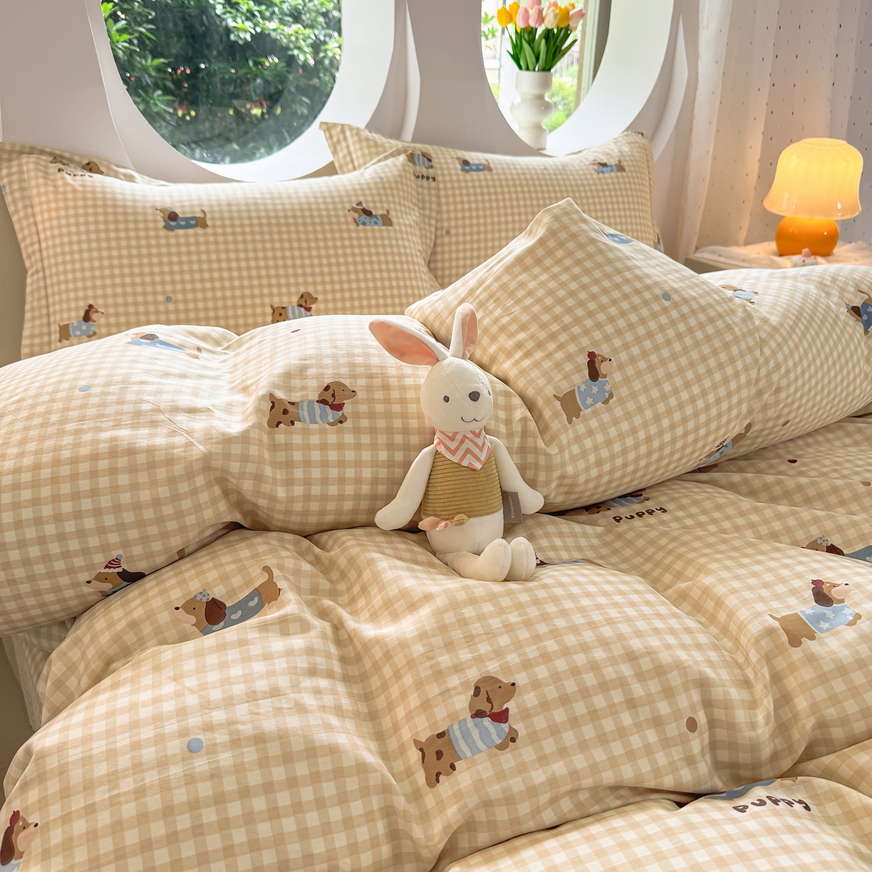 91家纺网 家纺一手货源 找家纺 壹贝家纺 2026新款小清新纯棉印花四件套系列 俏皮狗