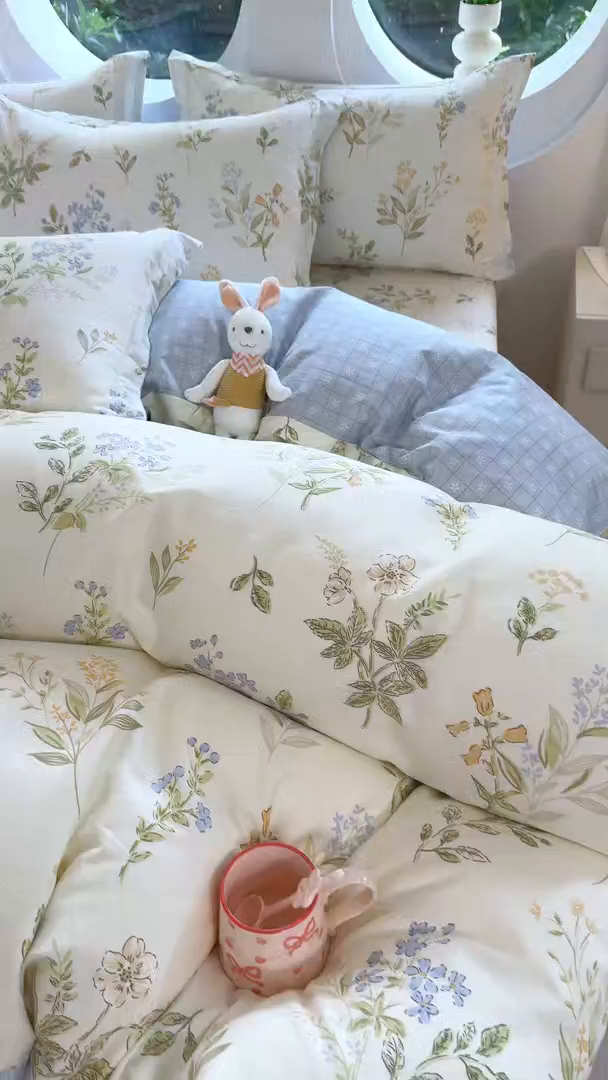 91家纺网 家纺一手货源 找家纺 壹贝家纺 2026新款小清新纯棉印花四件套系列 沁园春