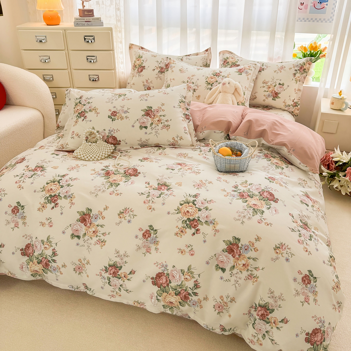 91家纺网 家纺一手货源 找家纺 壹贝家纺 2026新款小清新纯棉印花四件套系列 倾城之恋