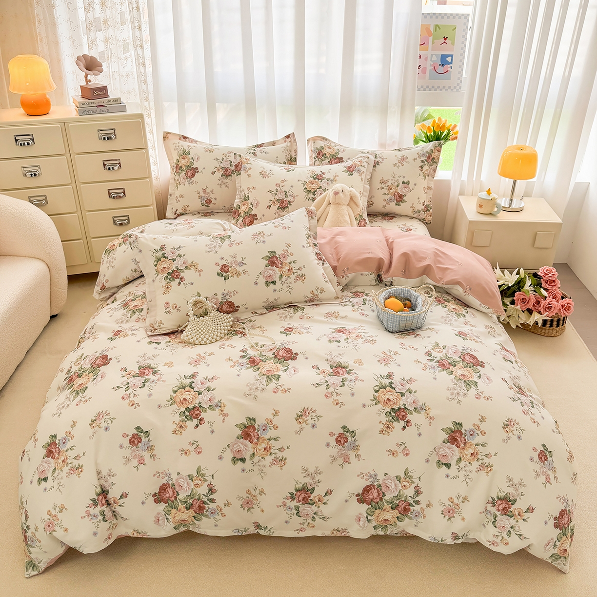 91家纺网 家纺一手货源 找家纺 壹贝家纺 2026新款小清新纯棉印花四件套系列 倾城之恋