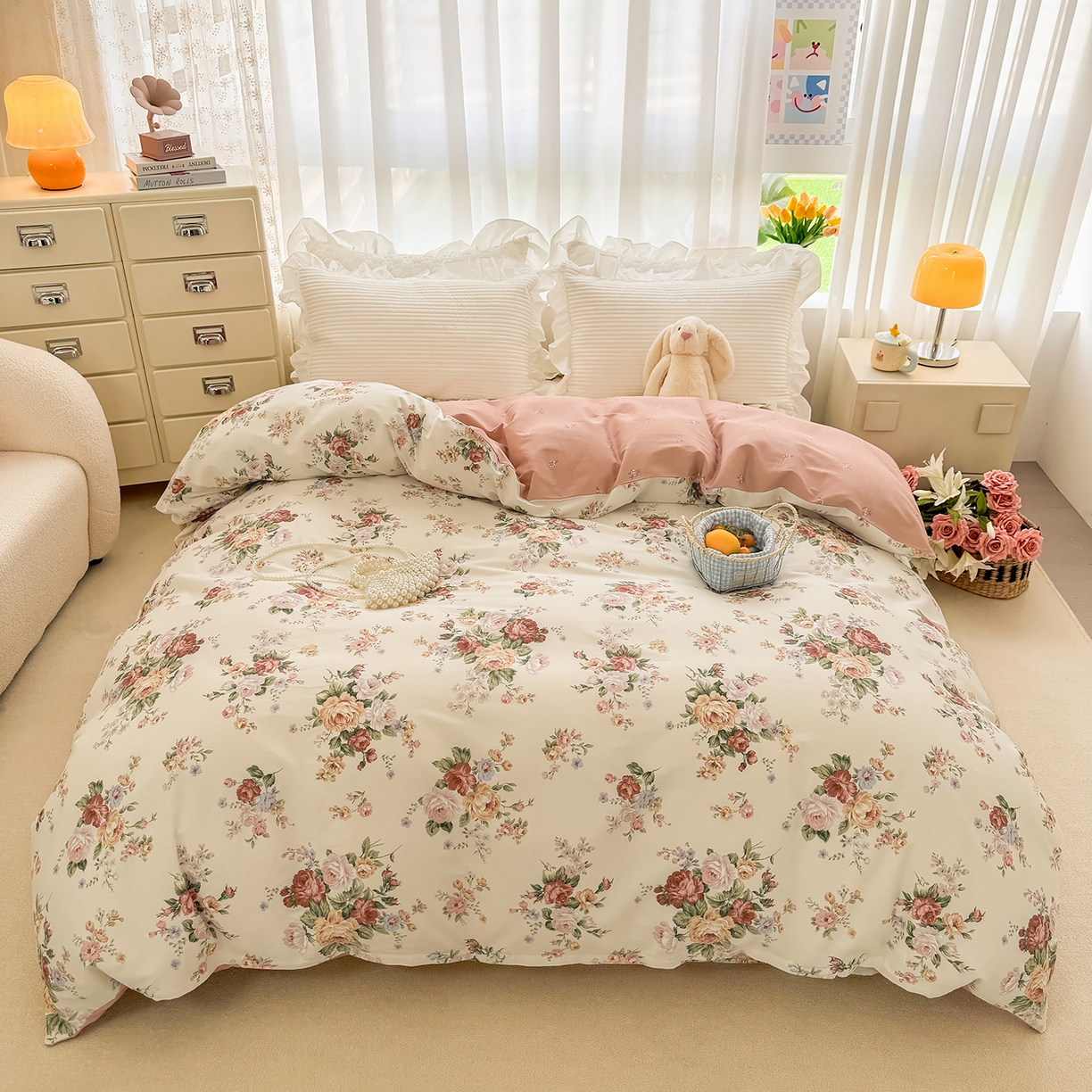 91家纺网 家纺一手货源 找家纺 壹贝家纺 2026新款小清新纯棉印花四件套系列 倾城之恋