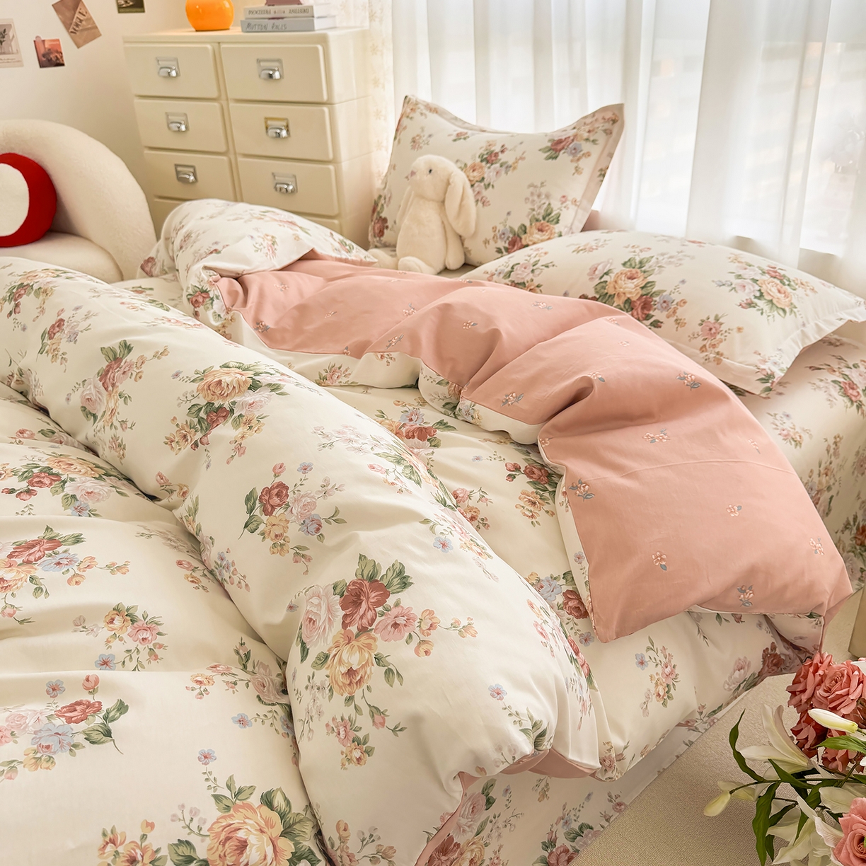 91家纺网 家纺一手货源 找家纺 壹贝家纺 2026新款小清新纯棉印花四件套系列 倾城之恋