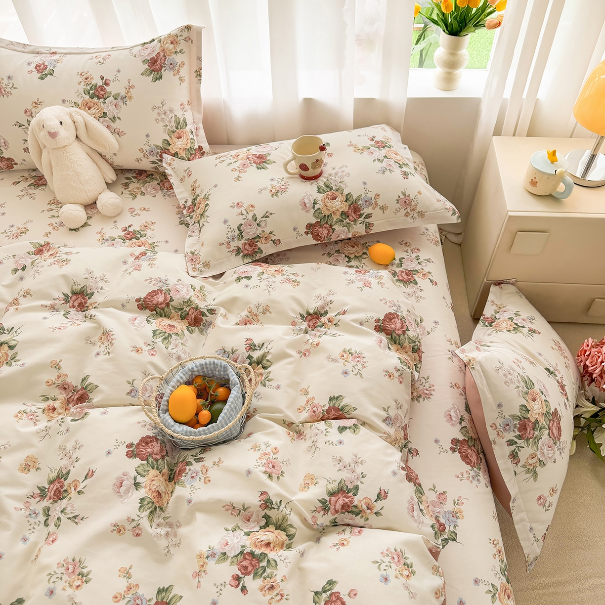 91家纺网 家纺一手货源 找家纺 壹贝家纺 2026新款小清新纯棉印花四件套系列 倾城之恋