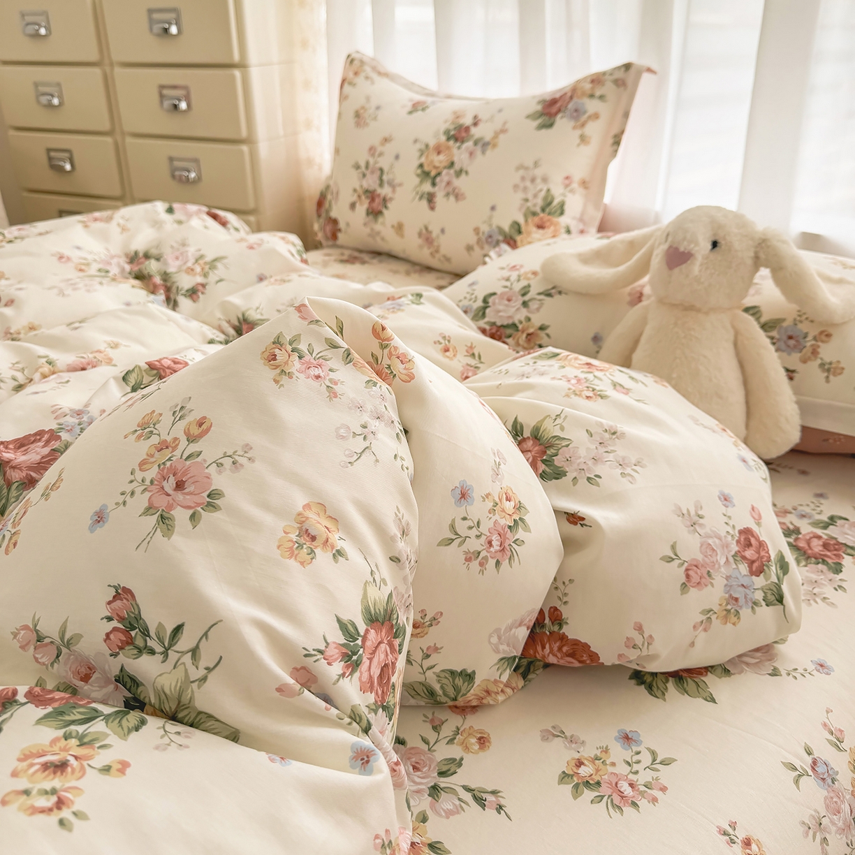 91家纺网 家纺一手货源 找家纺 壹贝家纺 2026新款小清新纯棉印花四件套系列 倾城之恋