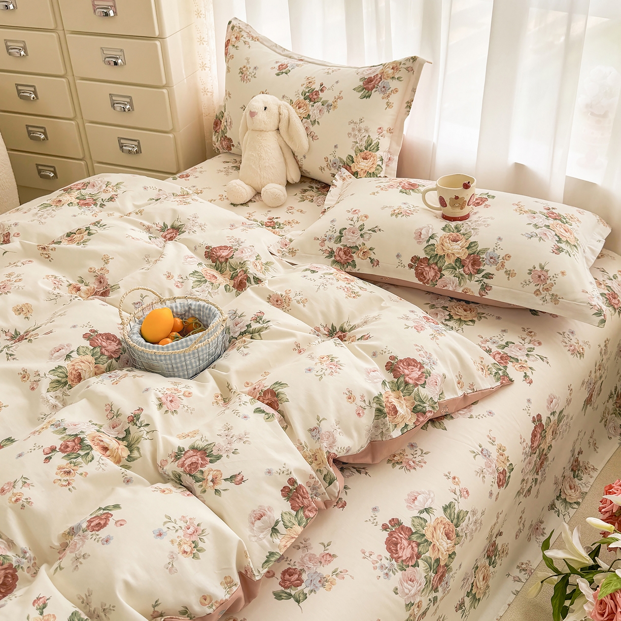 91家纺网 家纺一手货源 找家纺 壹贝家纺 2026新款小清新纯棉印花四件套系列 倾城之恋