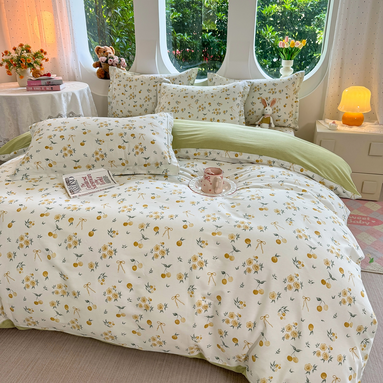 91家纺网 家纺一手货源 找家纺 壹贝家纺 2026新款小清新纯棉印花四件套系列 如愿