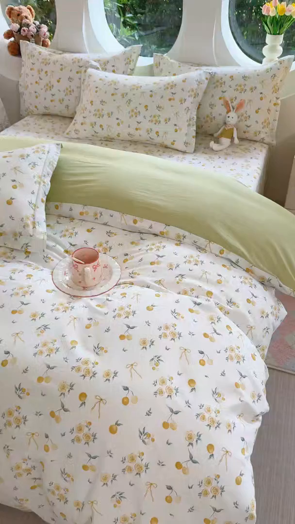 91家纺网 家纺一手货源 找家纺 壹贝家纺 2026新款小清新纯棉印花四件套系列 如愿