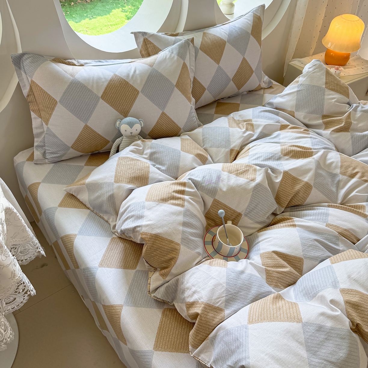 91家纺网 家纺一手货源 找家纺 壹贝家纺 2026新款小清新纯棉印花四件套系列 瑞吉斯-黄