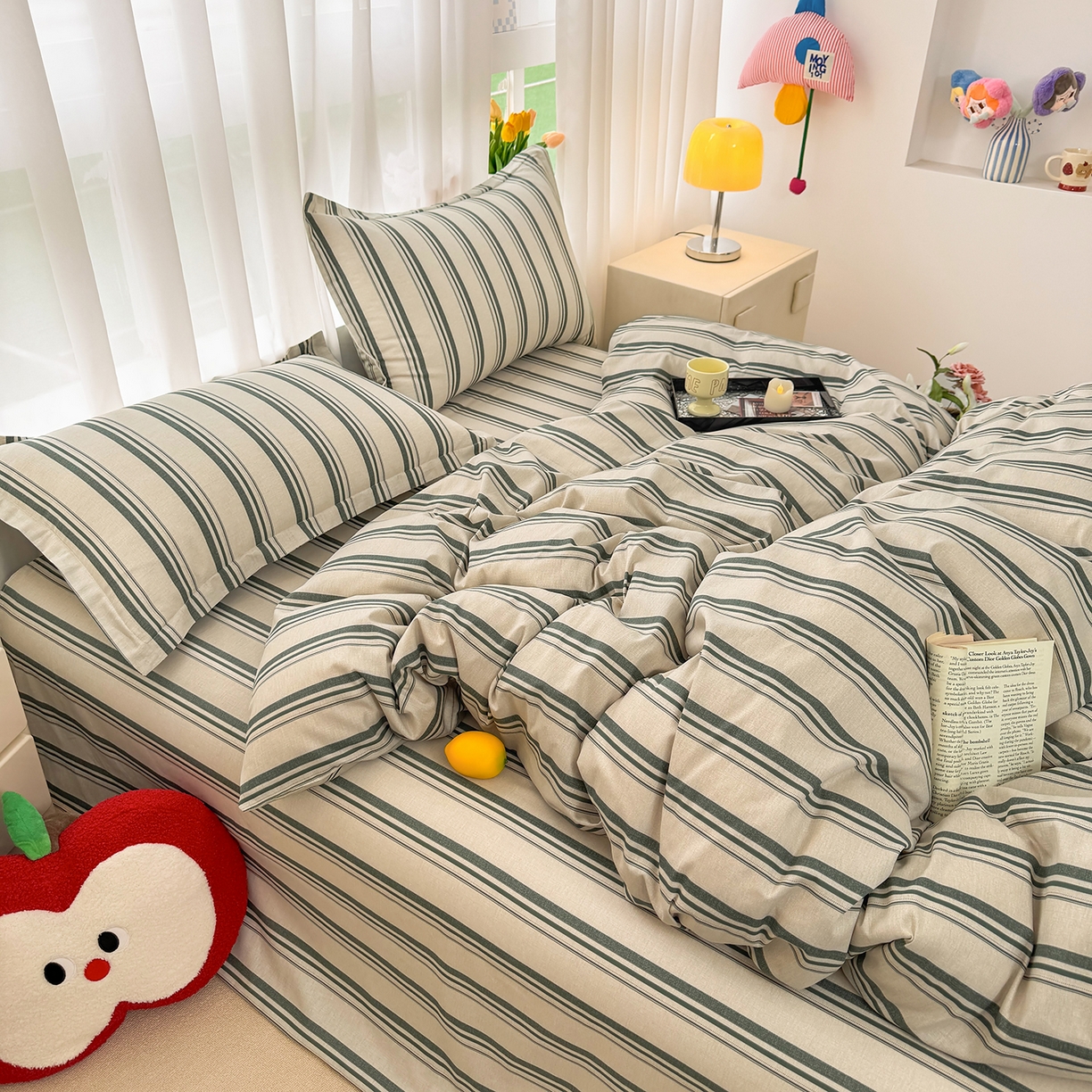 91家纺网 家纺一手货源 找家纺 壹贝家纺 2026新款小清新纯棉印花四件套系列 条纹