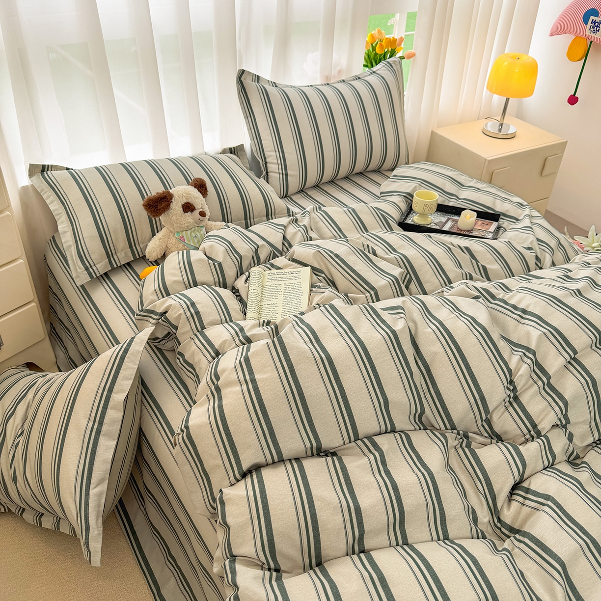 91家纺网 家纺一手货源 找家纺 壹贝家纺 2026新款小清新纯棉印花四件套系列 条纹