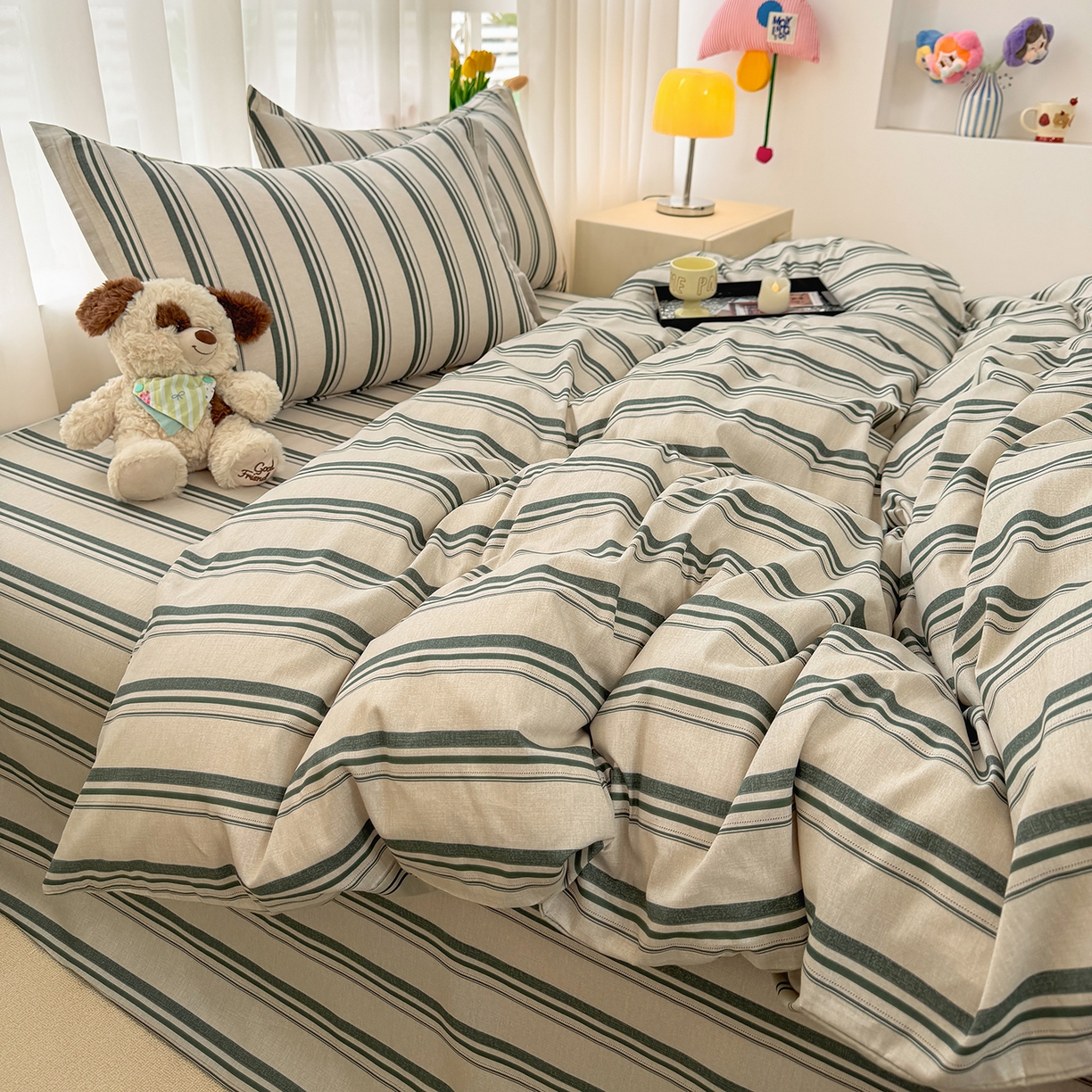 91家纺网 家纺一手货源 找家纺 壹贝家纺 2026新款小清新纯棉印花四件套系列 条纹