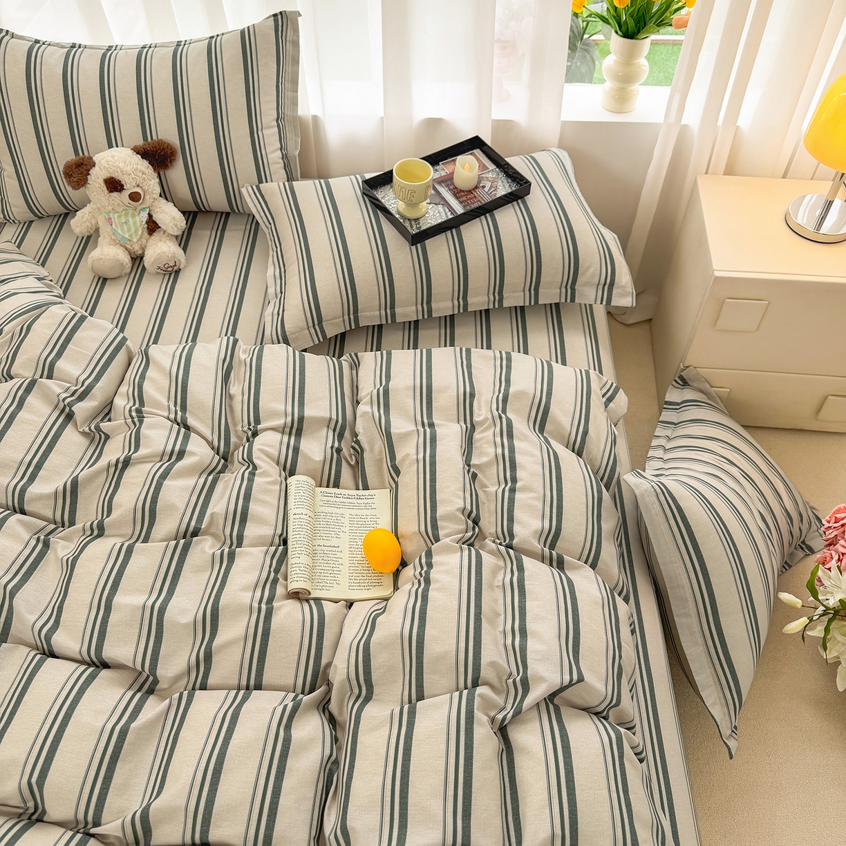 91家纺网 家纺一手货源 找家纺 壹贝家纺 2026新款小清新纯棉印花四件套系列 条纹