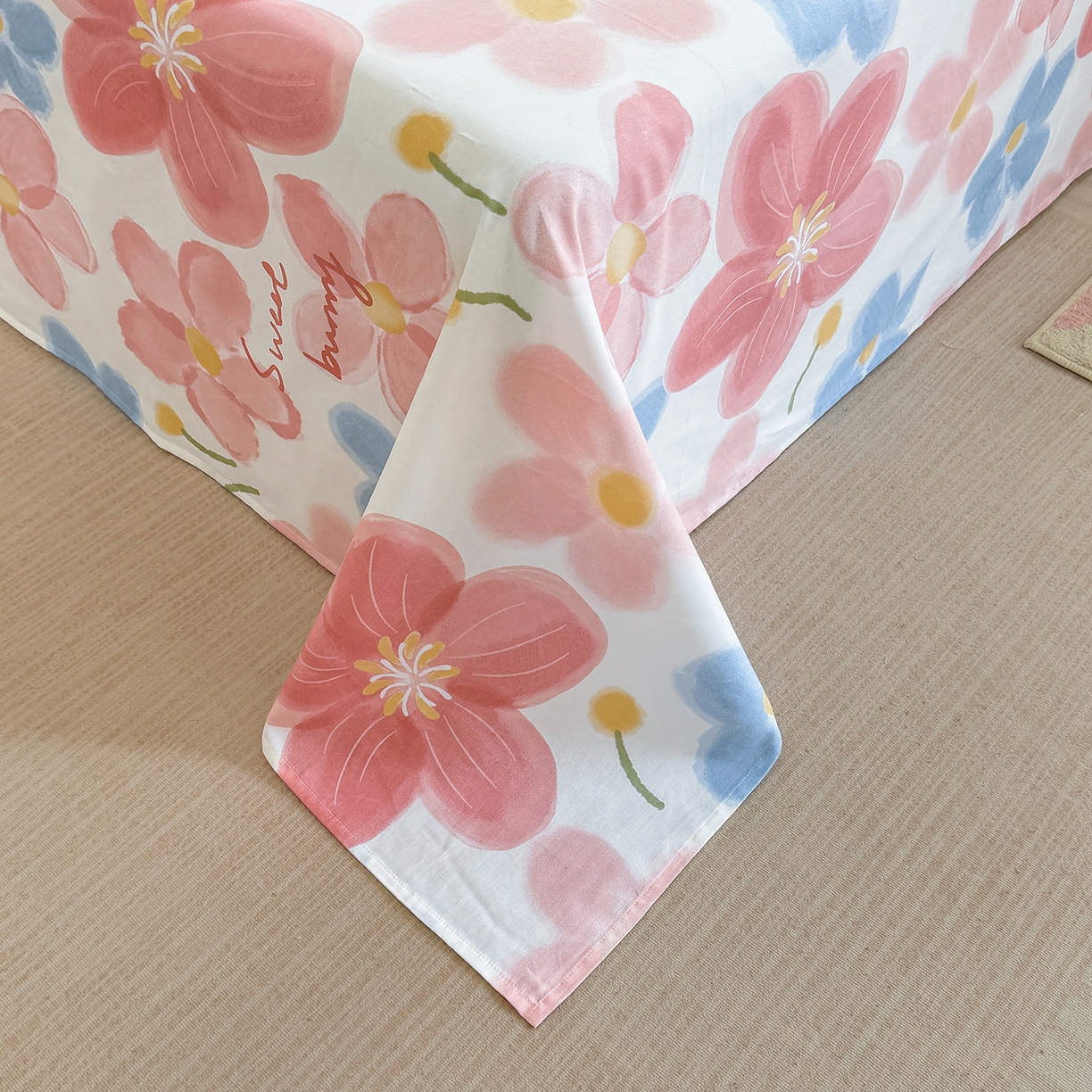 91家纺网 家纺一手货源 找家纺 壹贝家纺 2026新款小清新纯棉印花四件套系列 夕颜花开