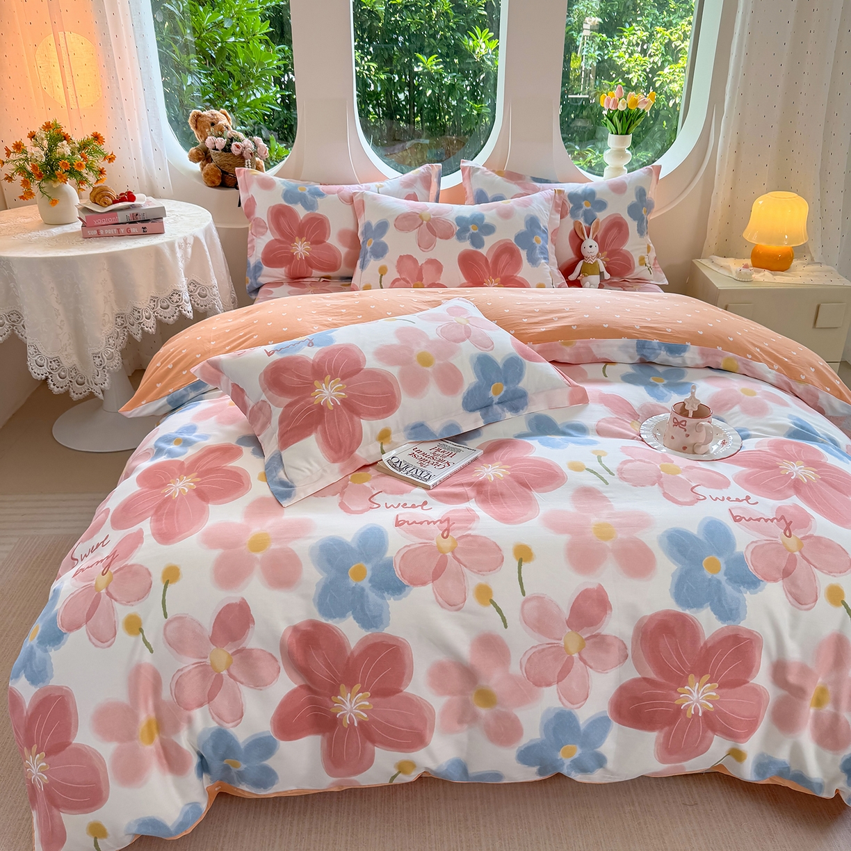 91家纺网 家纺一手货源 找家纺 壹贝家纺 2026新款小清新纯棉印花四件套系列 夕颜花开