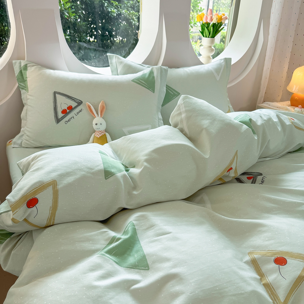 91家纺网 家纺一手货源 找家纺 壹贝家纺 2026新款小清新纯棉印花四件套系列 小可布丁