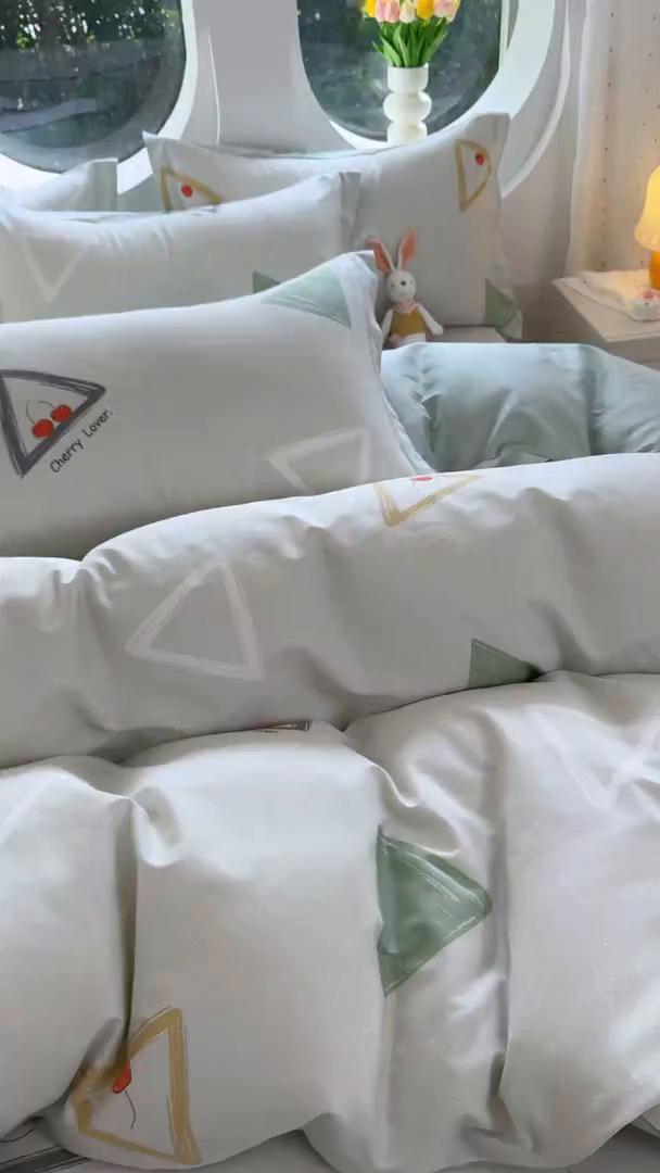 91家纺网 家纺一手货源 找家纺 壹贝家纺 2026新款小清新纯棉印花四件套系列 小可布丁