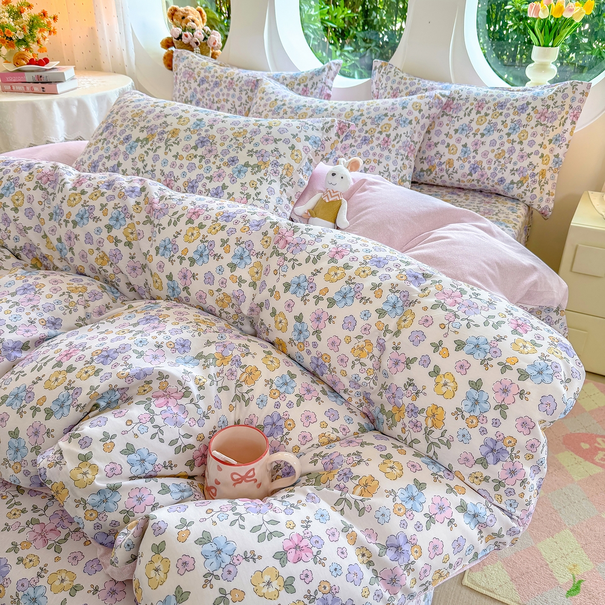 91家纺网 家纺一手货源 找家纺 壹贝家纺 2026新款小清新纯棉印花四件套系列 小美满