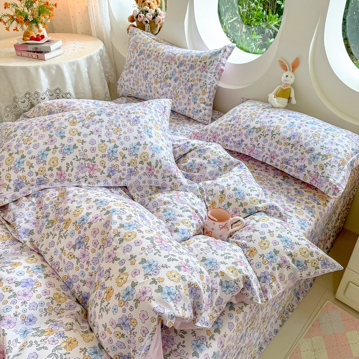 91家纺网 家纺一手货源 找家纺 壹贝家纺 2026新款小清新纯棉印花四件套系列 小美满