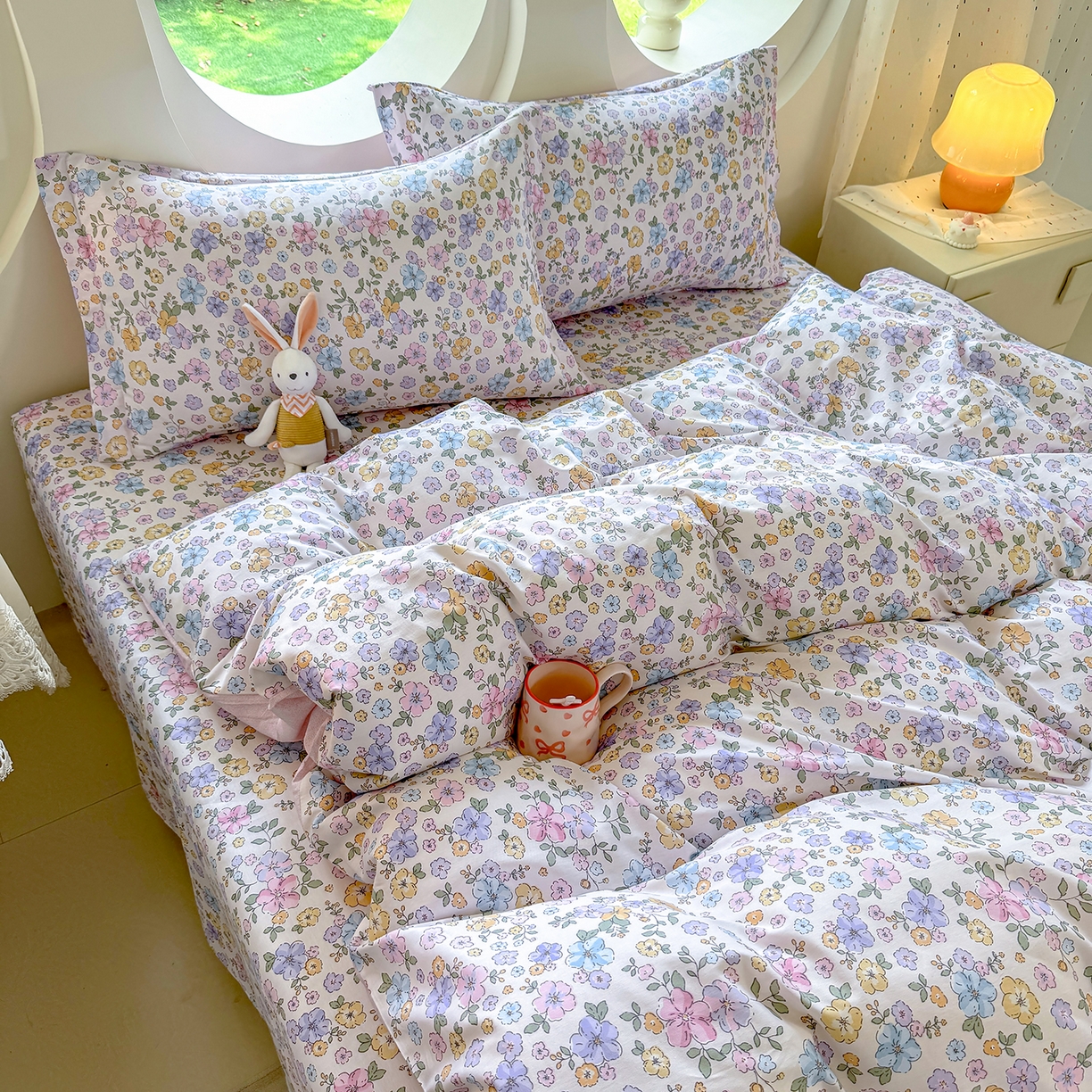 91家纺网 家纺一手货源 找家纺 壹贝家纺 2026新款小清新纯棉印花四件套系列 小美满