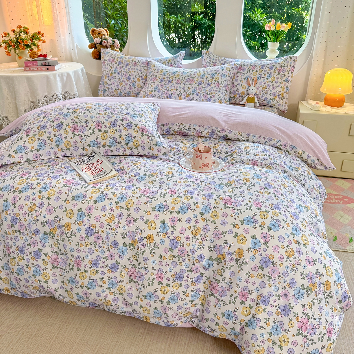 91家纺网 家纺一手货源 找家纺 壹贝家纺 2026新款小清新纯棉印花四件套系列 小美满