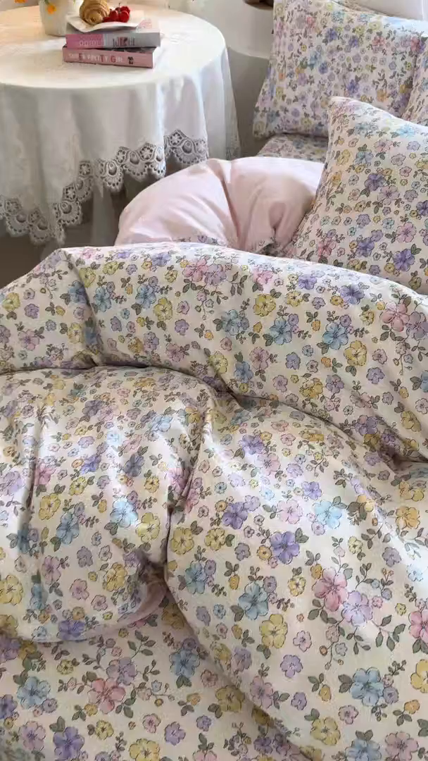 91家纺网 家纺一手货源 找家纺 壹贝家纺 2026新款小清新纯棉印花四件套系列 小美满