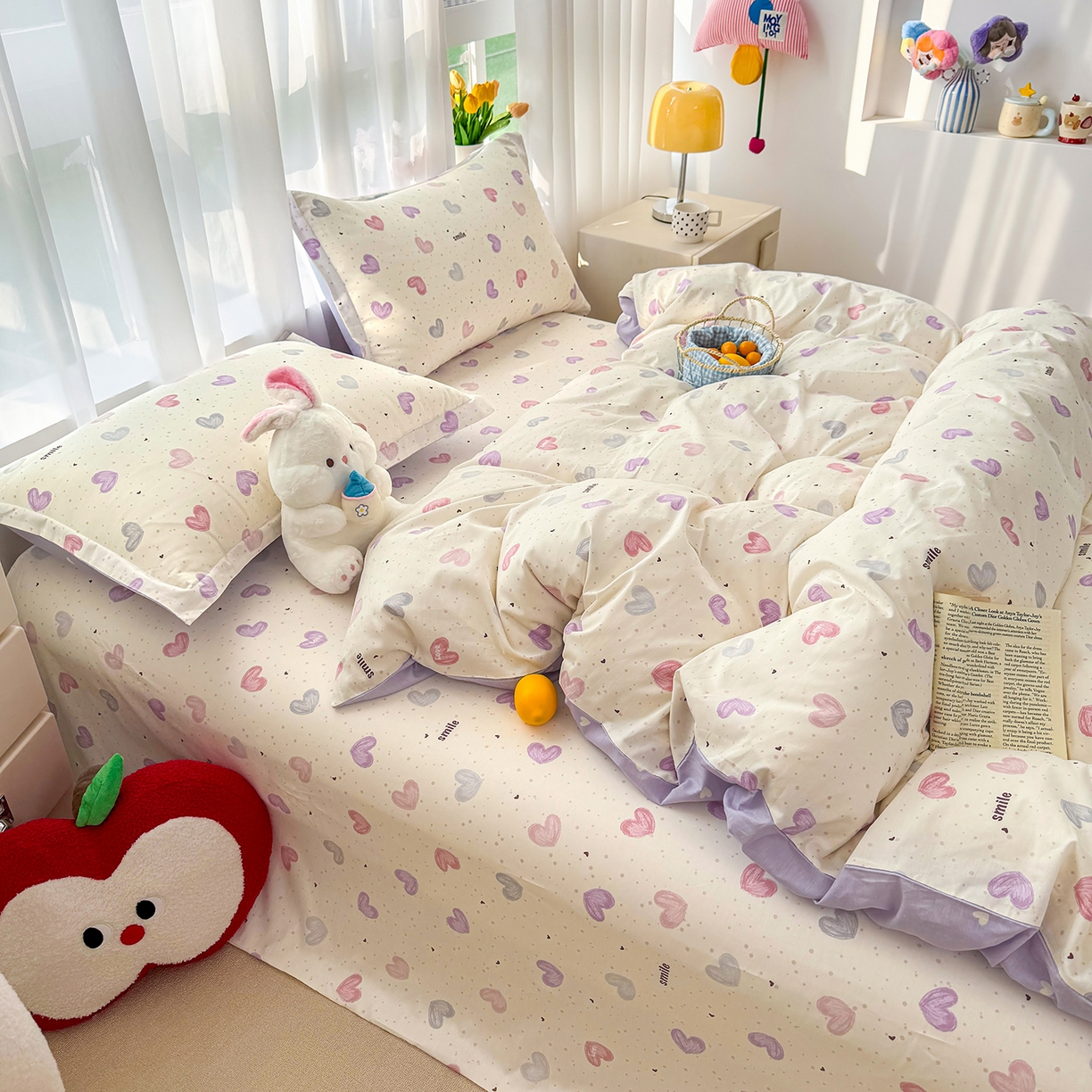 91家纺网 家纺一手货源 找家纺 壹贝家纺 2026新款小清新纯棉印花四件套系列 心相印