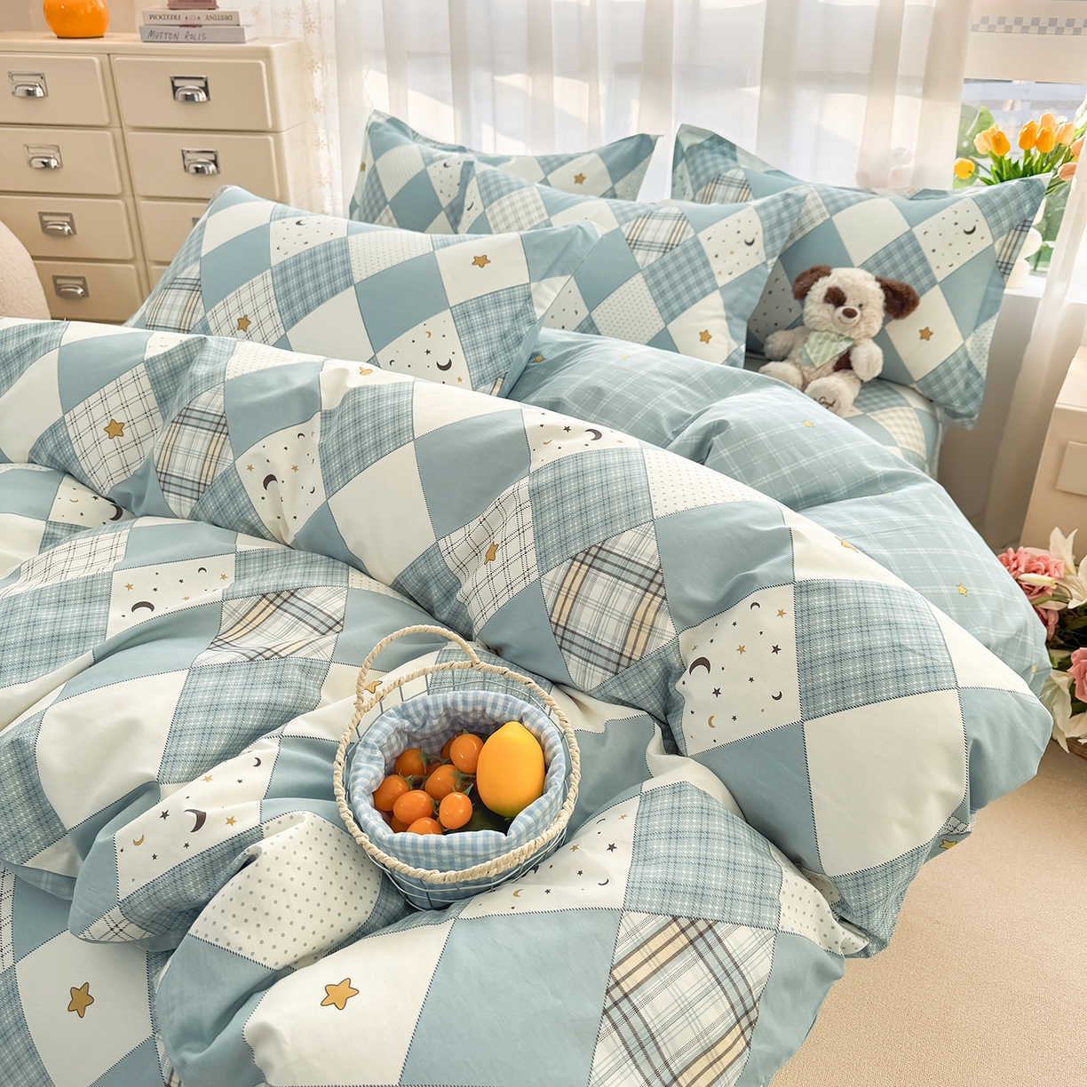 91家纺网 家纺一手货源 找家纺 壹贝家纺 2026新款小清新纯棉印花四件套系列 星空