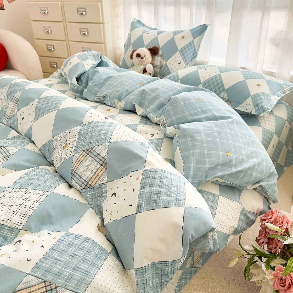 91家纺网 家纺一手货源 找家纺 壹贝家纺 2026新款小清新纯棉印花四件套系列 星空